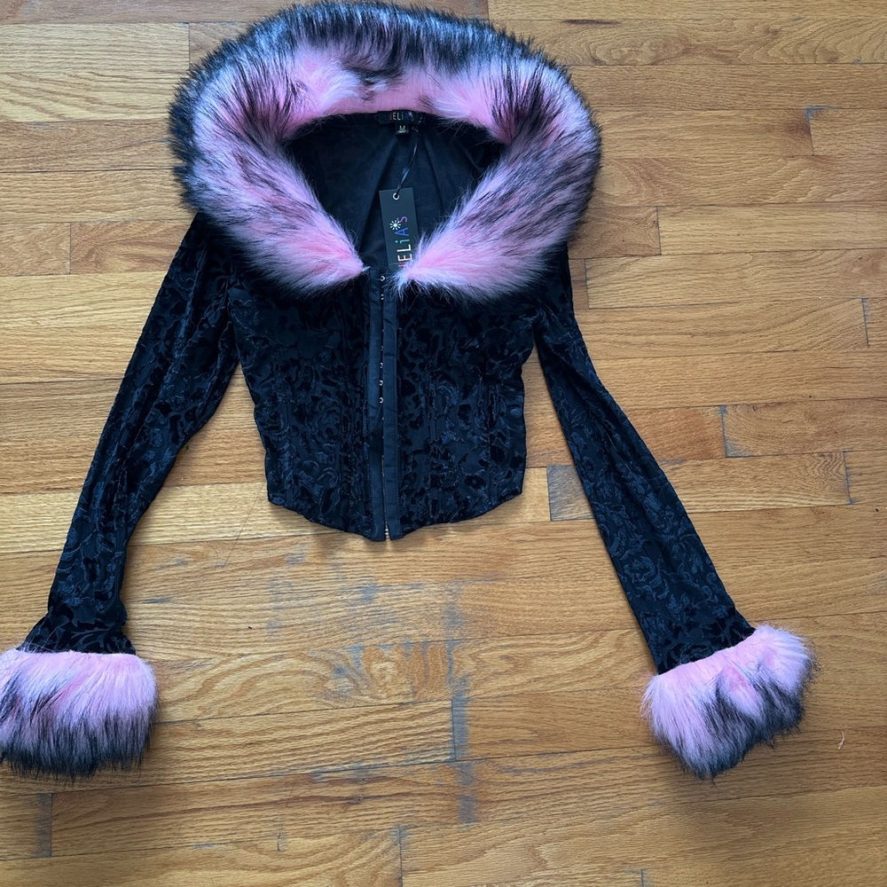 Crop fur trim jacket